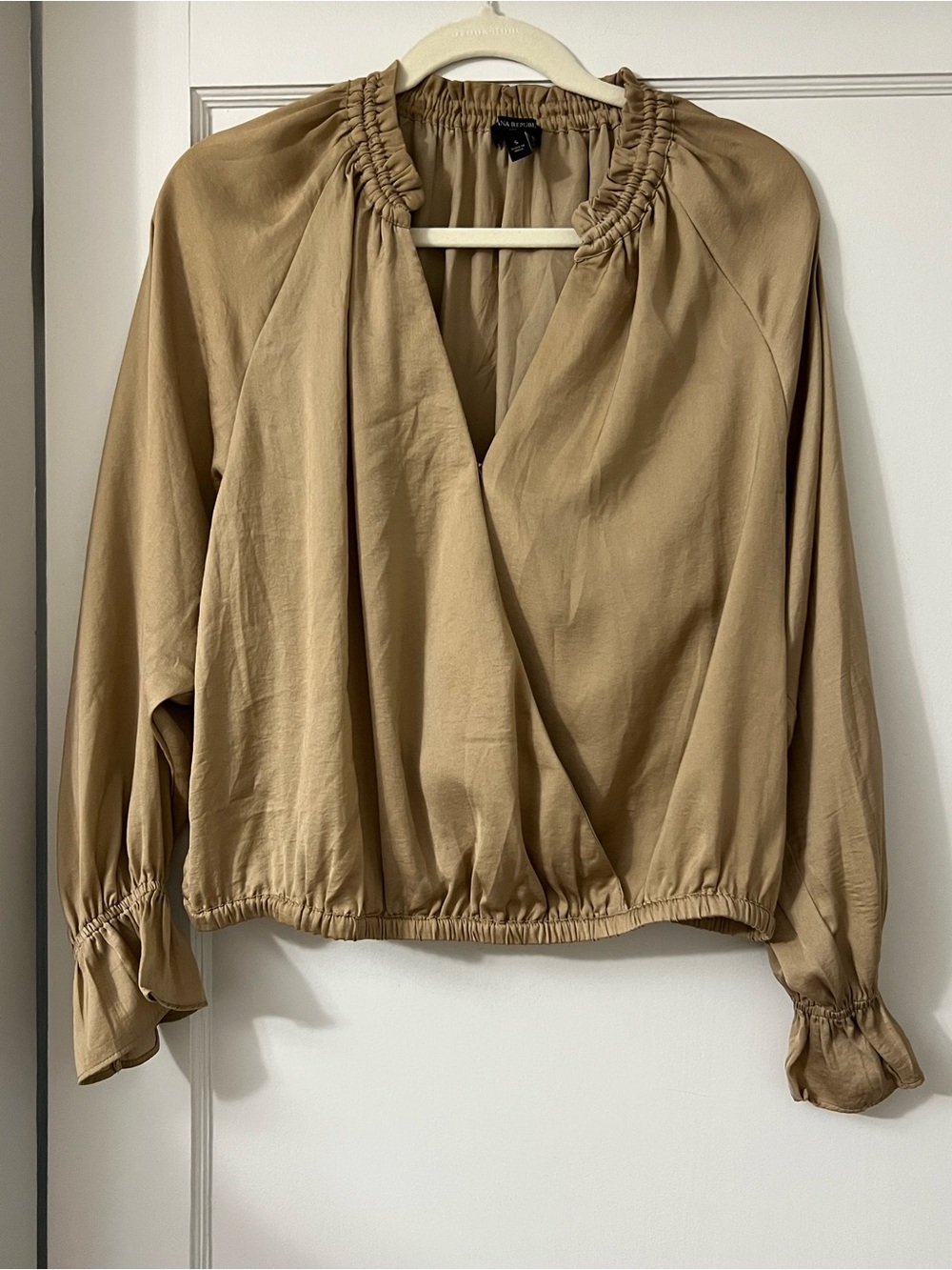 Banana Republic Camel Smocked-Neck Blouse
